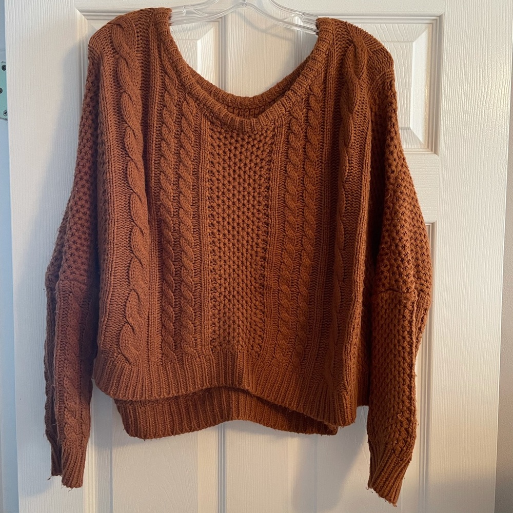 Oversized mustard cable knit sweater